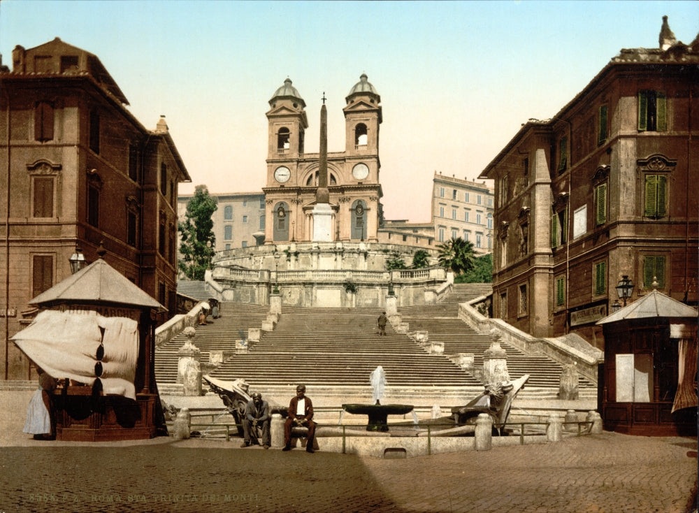 Trinità dei Monti, Spanish Steps poster print capturing 1890s architecture.