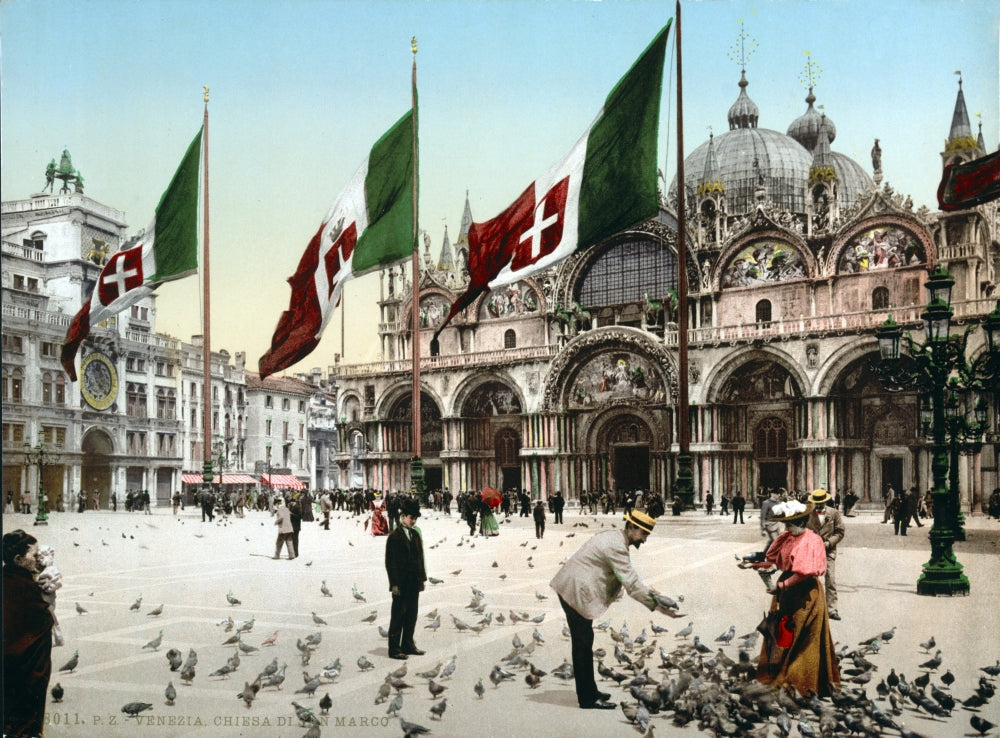 Piazza San Marco, 1890s Poster Print showcasing Venice's iconic square.