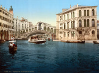 Rialto Bridge Grand Canal poster print from the 1890s, showcasing Venetian architecture