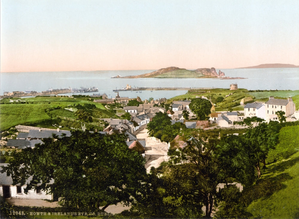Ireland's Eye 1890s Poster Print showcasing lush greenery and tranquil waters.