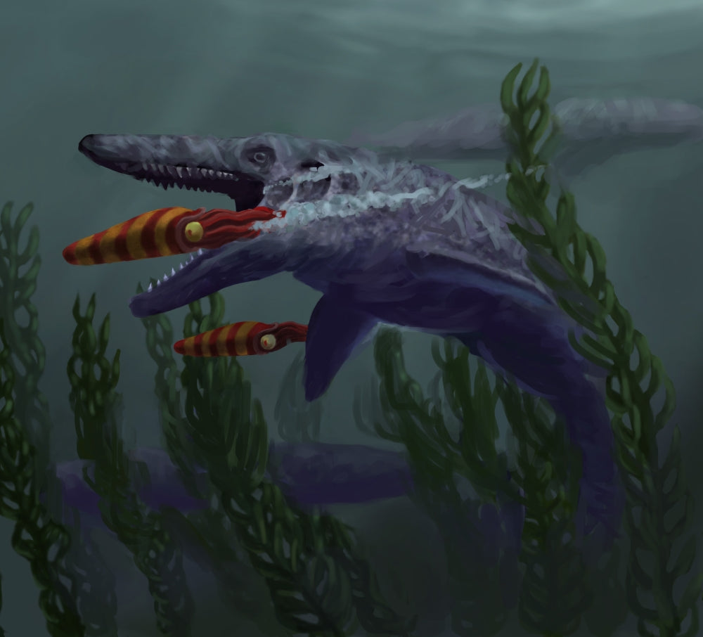 Mosasaur Poster Print showcasing vibrant details and prehistoric marine life.