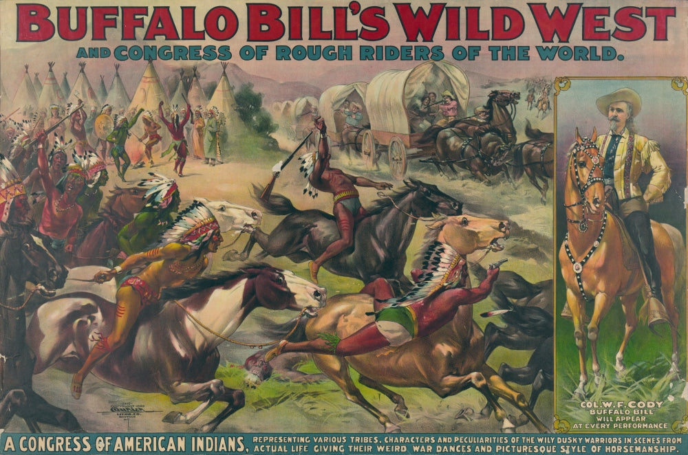 Buffalo Bill's Wild West American Indians Poster Print showcasing vibrant colors and historical significance.