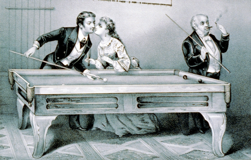 Billiards 1874 Vintage Poster Print showcasing a classic billiards scene.