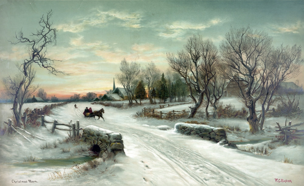 Christmas Morn Poster Print showcasing a festive holiday scene.
