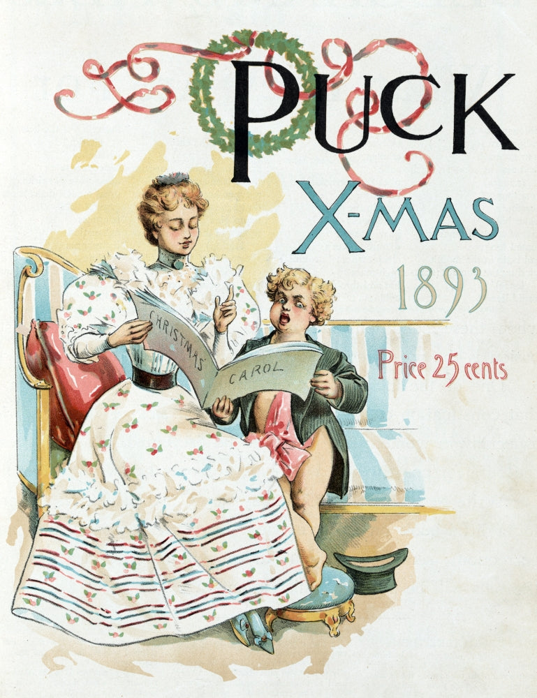 Puck Christmas 1893 Poster Print showcasing festive holiday art.