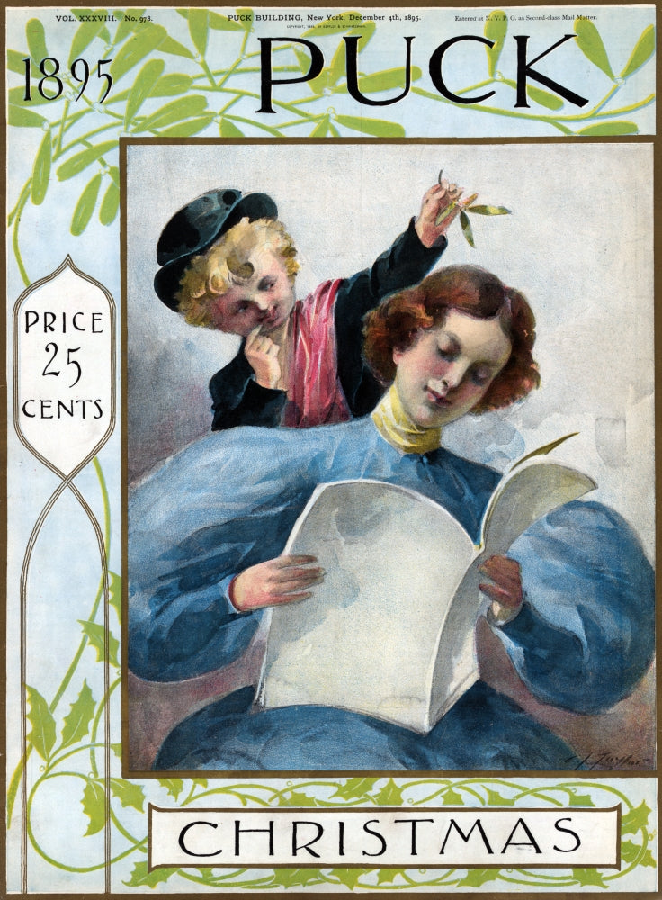 Puck Christmas 1895 Poster Print showcasing vintage holiday spirit.