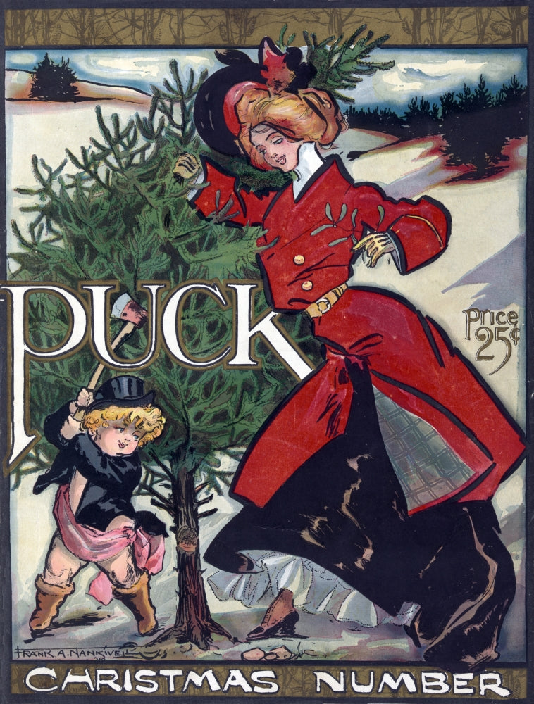 Puck Christmas 1900 Poster Print showcasing festive holiday illustration.