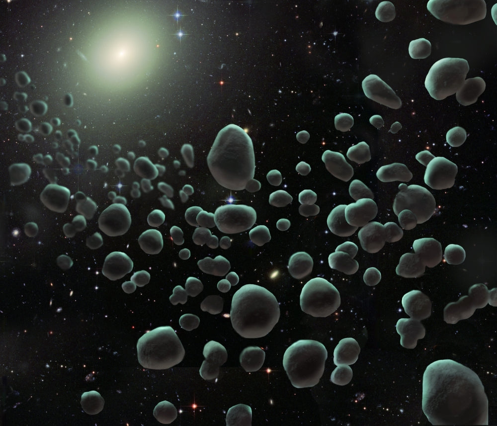 Asteroid Belt Illustration Poster Print by Spencer Sutton, showcasing celestial bodies and space.