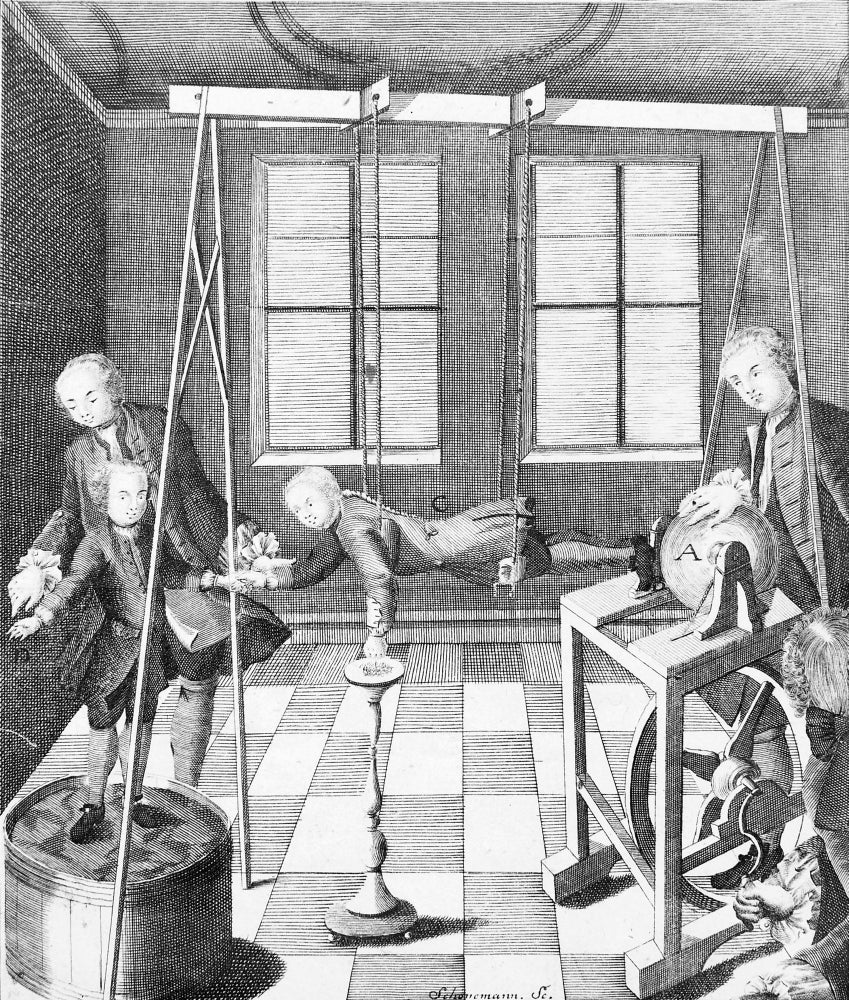 Hausen's Electrical Machine 1743 Poster Print showcasing early scientific innovation.