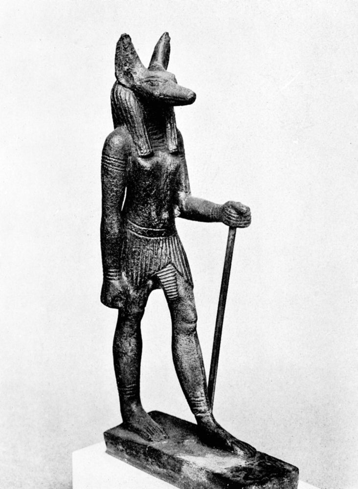Anubis Statuette Poster Print depicting ancient Egyptian deity Anubis.