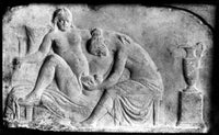 Ancient Roman Relief Carving of Midwife Poster Print showcasing intricate details.