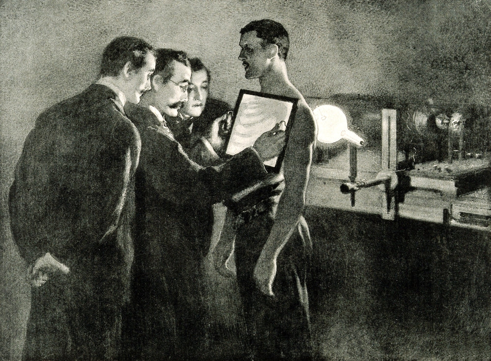 Examining Mauser Bullet by X-Ray, 1900 poster print showcasing intricate details.