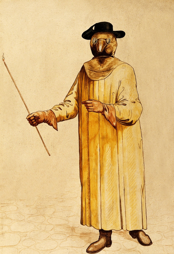 17th Century Plague Protective Suit Poster Print depicting historical medical attire.