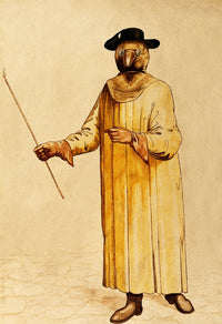 17th Century Plague Protective Suit Poster Print depicting historical medical attire.