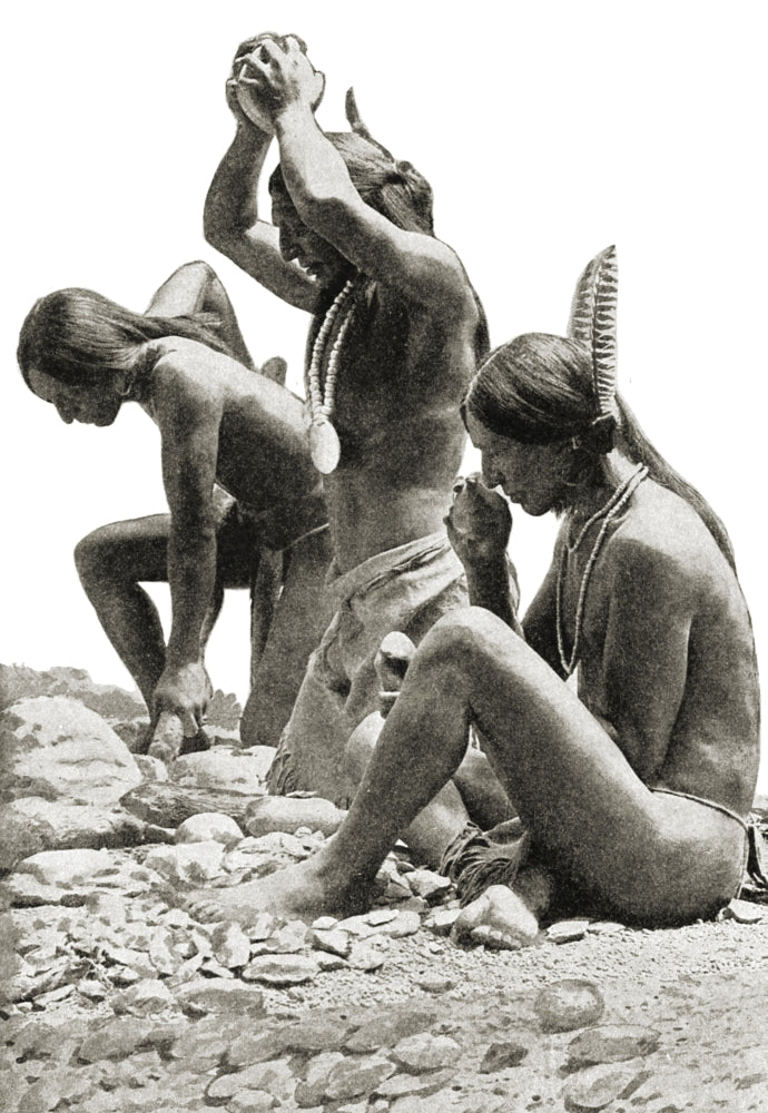Manufacturing Stone Tools Poster Print showcasing ancient craftsmanship.
