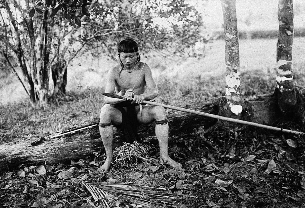 Kenyah Making Blowpipe Poster Print from Sarawak, Borneo, 1896