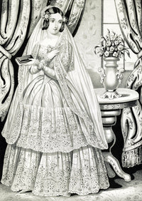1845 Wedding Gown Poster Print showcasing vintage design.