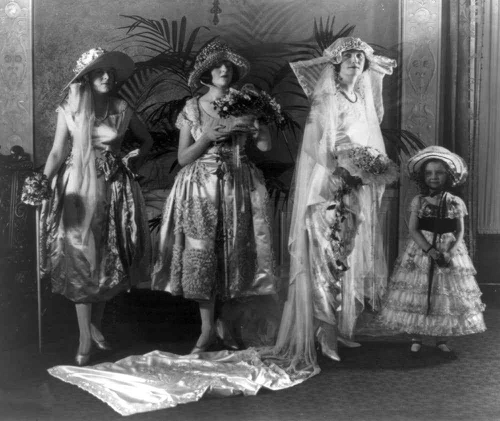 Bride with Attendants 1921 Art Print - Vintage Wedding Decor