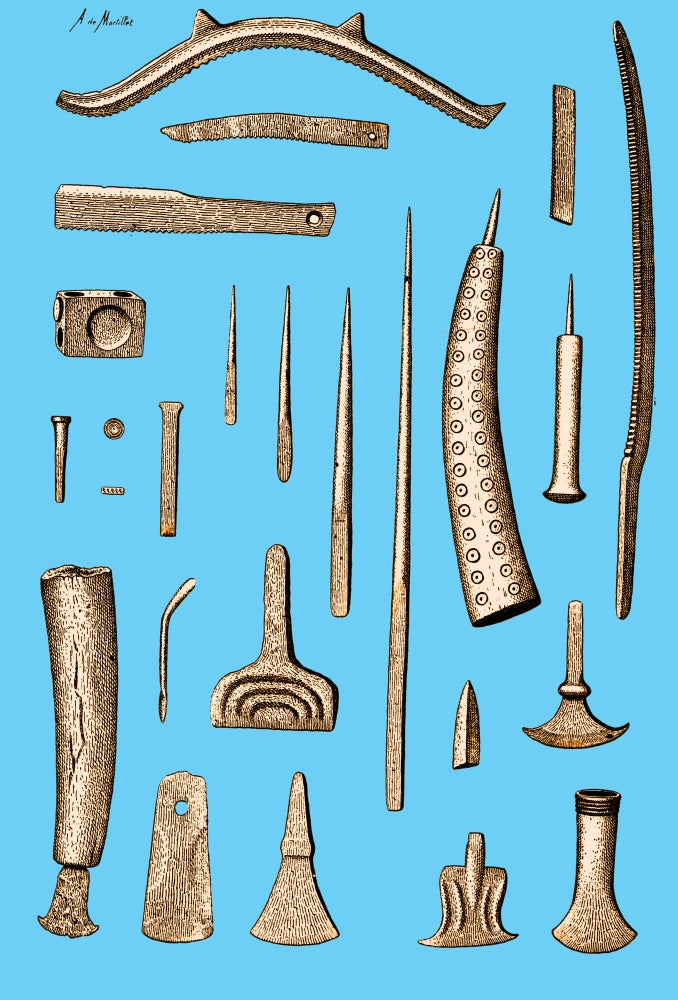 Late Bronze Age Tools Illustration Poster Print showcasing ancient craftsmanship.