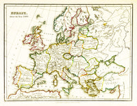 Europe Map Poster Print showing borders in multiple sizes