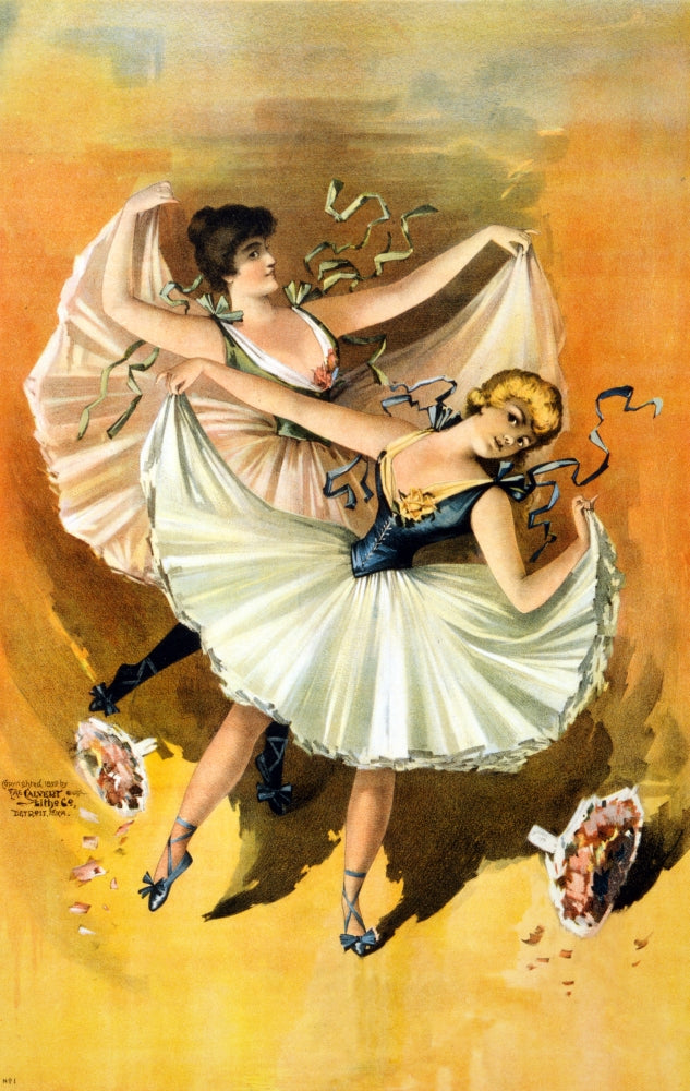 Ballerinas art print from 1890 showcasing ballet dancers in performance.