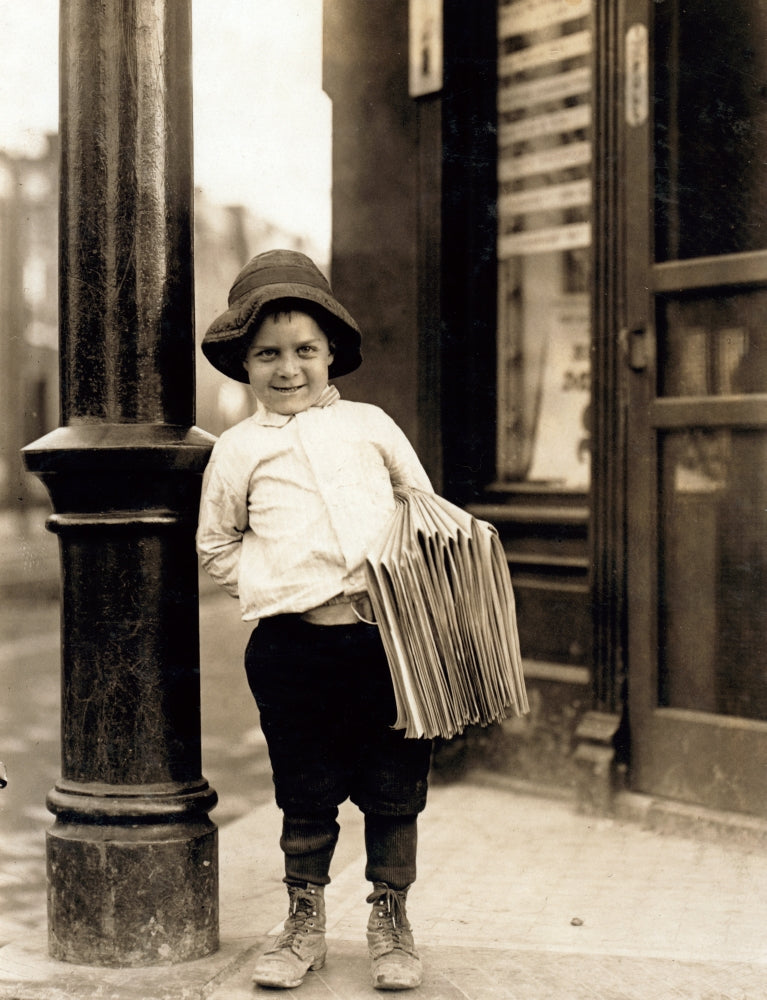 St. Louis Newsboy Poster Print by Lewis Hine, 1910, vintage photography.