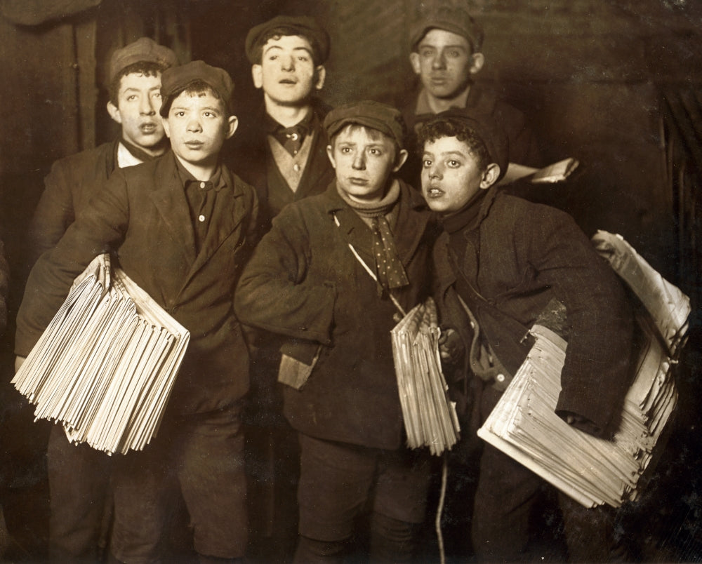 NYC Newsboys vintage poster print by Lewis Hine, 1908 photography