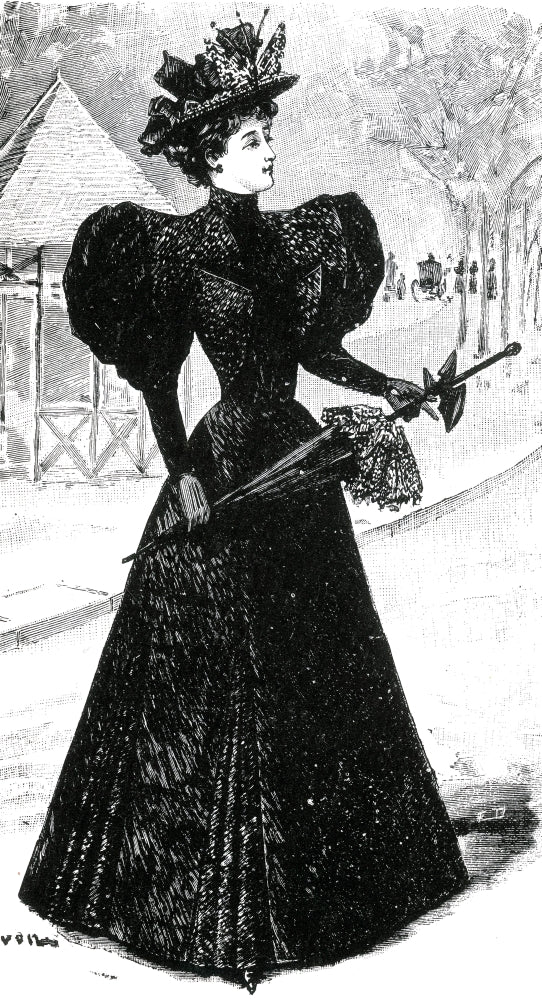 Mourning Dress poster print from the 1890s showcasing historical fashion.