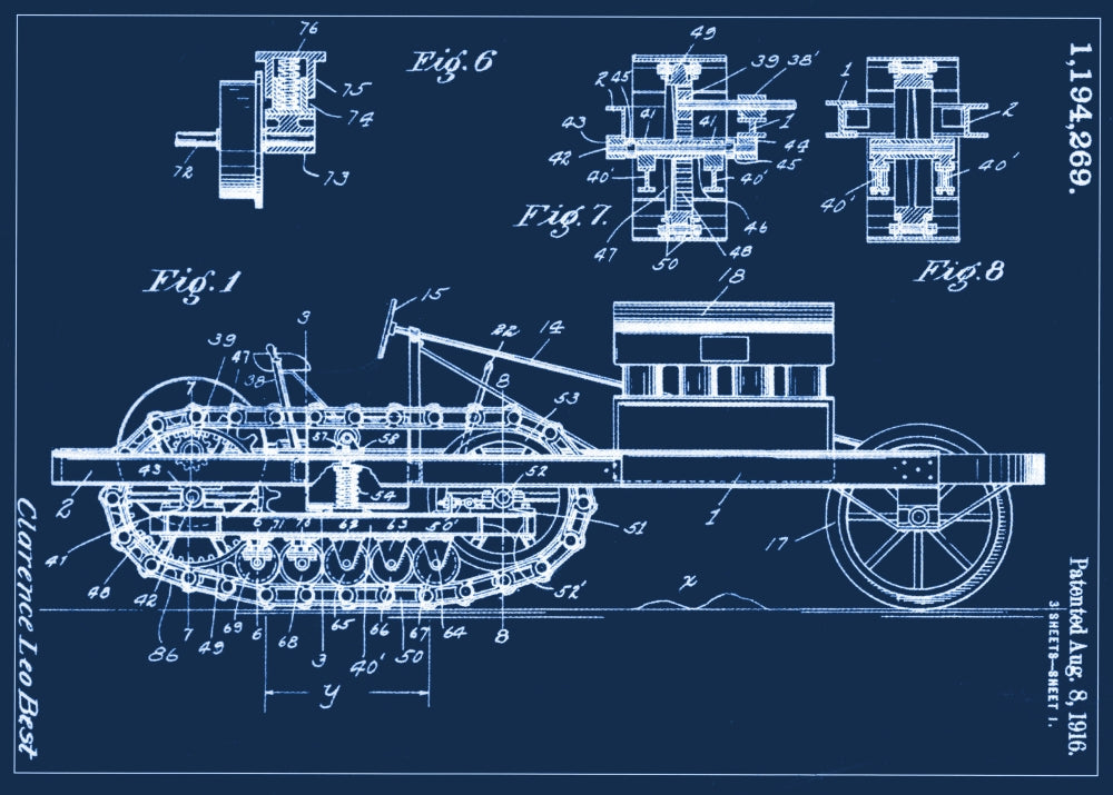 C.L. Best Crawler Patent Poster Print from 1916 showcasing vintage engineering design.