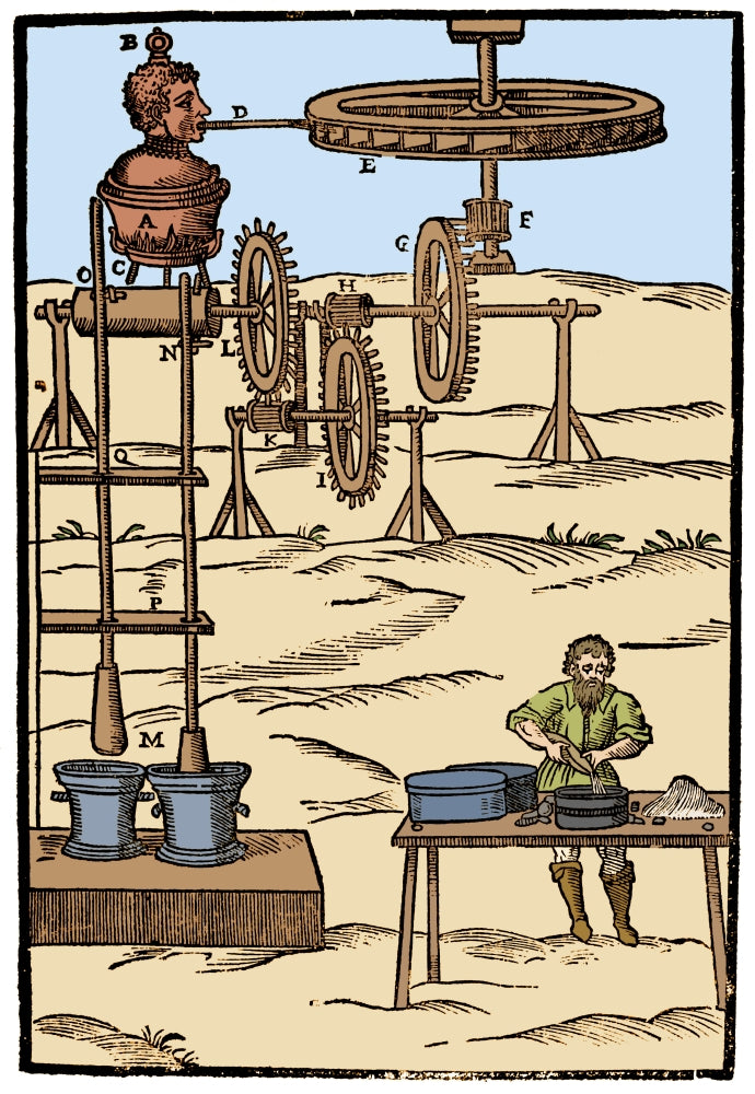Branca Invention Steam Blower Poster Print showcasing early engineering design from 1629.