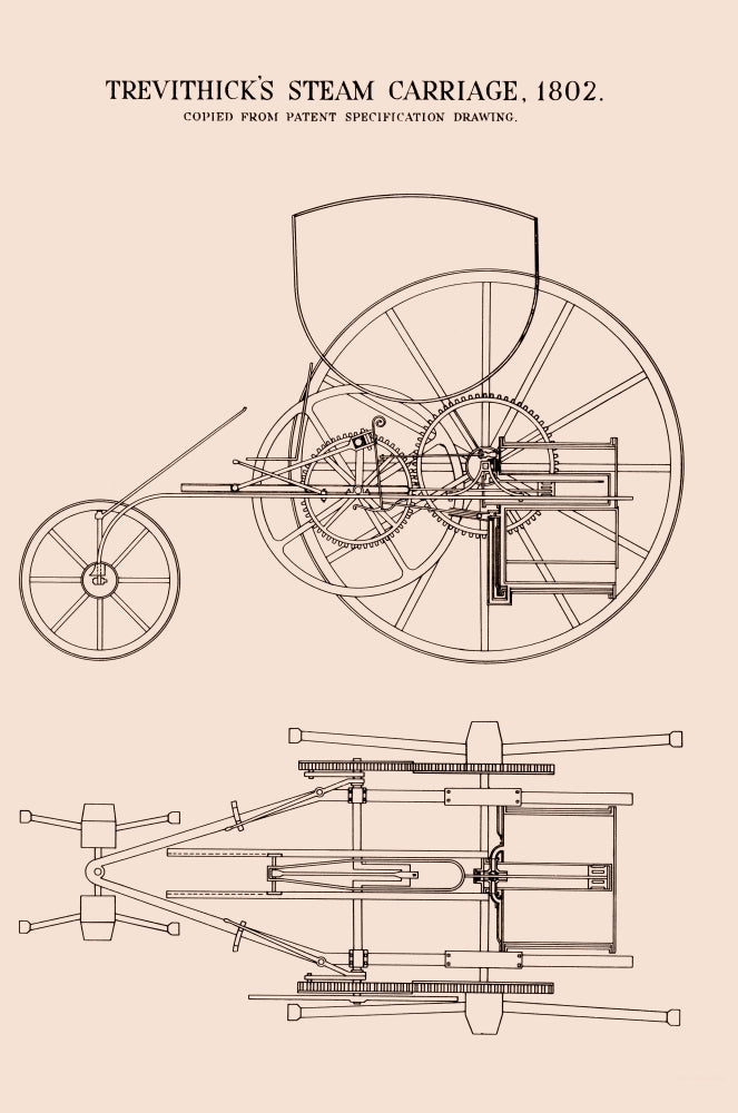 Trevithick Steam Carriage 1802 Poster Print showcasing early engineering innovation.