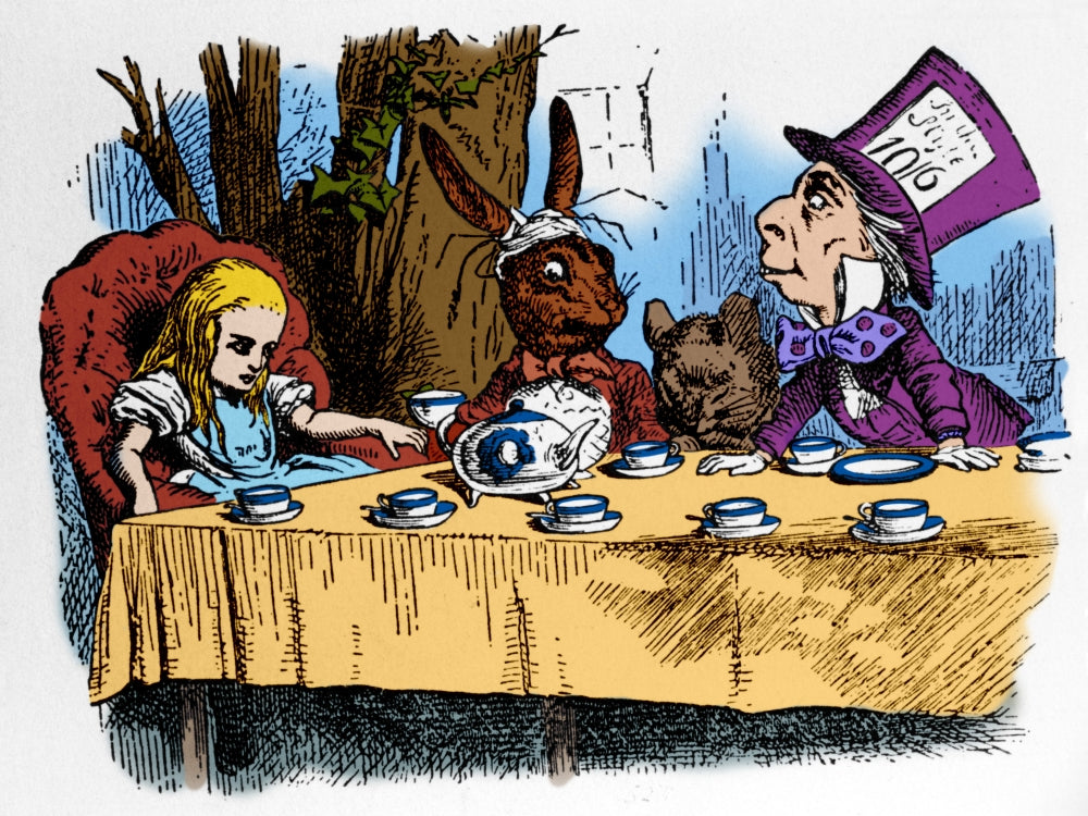 Alice in Wonderland poster print featuring whimsical imagery.