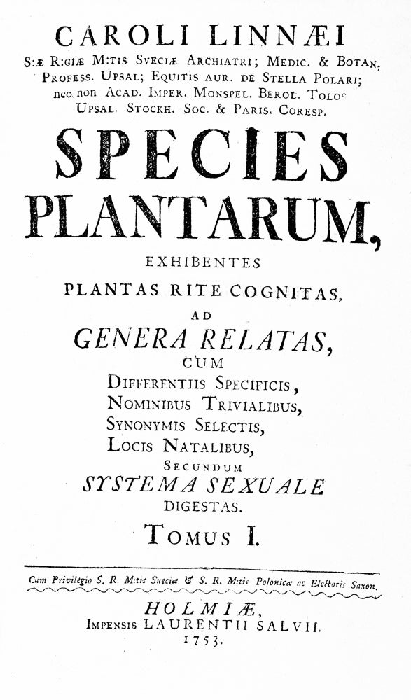 Linnaeus' Species Plantarum 1753 Fine Art Poster Print