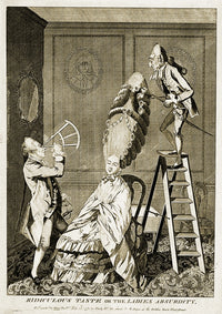 Man Using Sextant on Woman's Coiffure, 1771 Poster Print showcasing a unique historical scene.