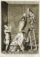 Man Using Sextant on Woman's Coiffure, 1771 Poster Print showcasing a unique historical scene.