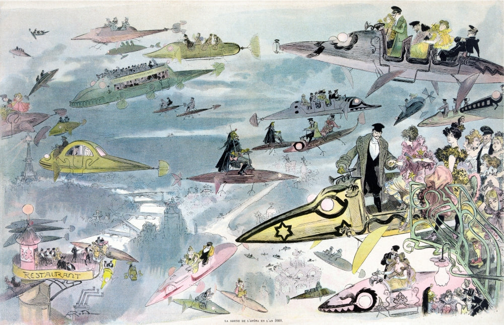 Air Travel Over the Paris Opera, 1882 Poster Print showcasing historical aviation and Paris architecture.