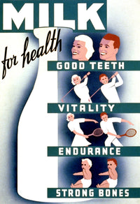 Milk for Health FAP Poster Print from 1940, vintage nutrition art.