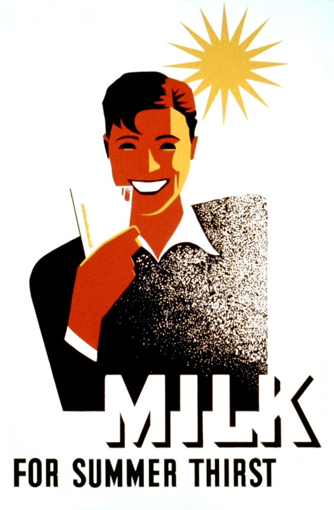 Milk for Summer Thirst vintage poster print designed in 1940s style