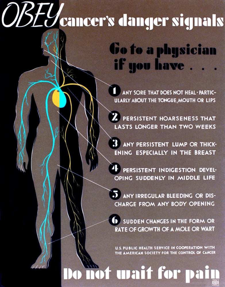 Cancer's Danger Signals 1938 Poster Print by Science Source