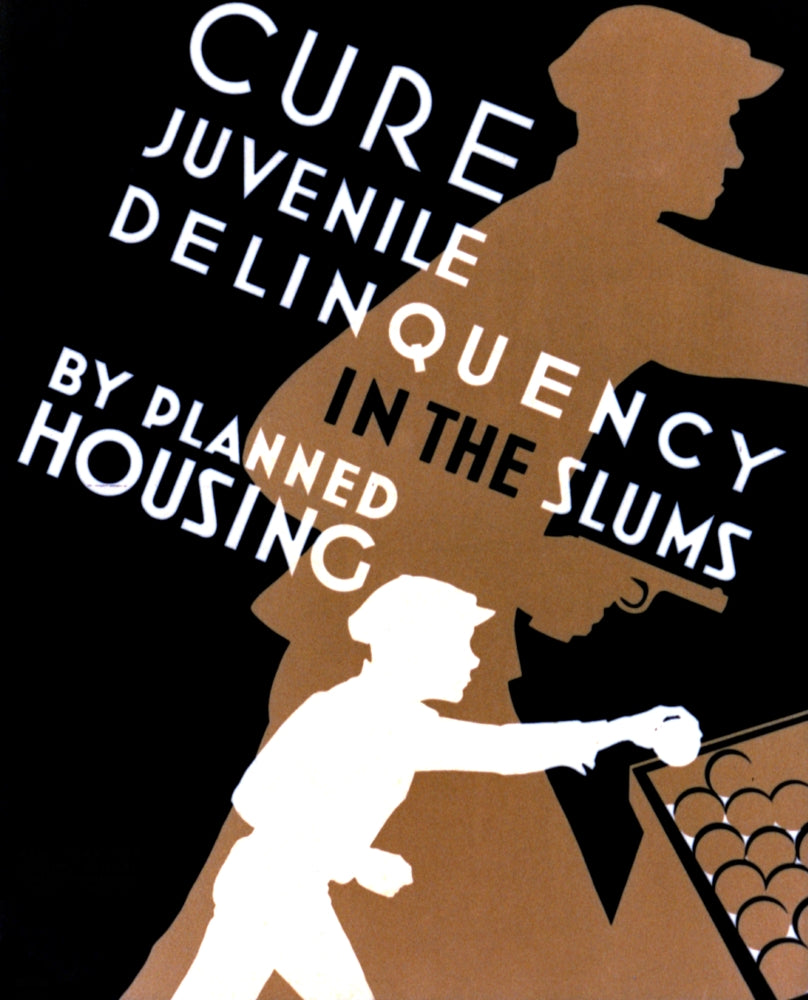 Juvenile Delinquency FAP Poster Print from 1936, showcasing vintage art.
