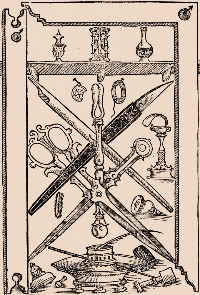 Palatino's Writing Implements Poster Print showcasing intricate writing tools