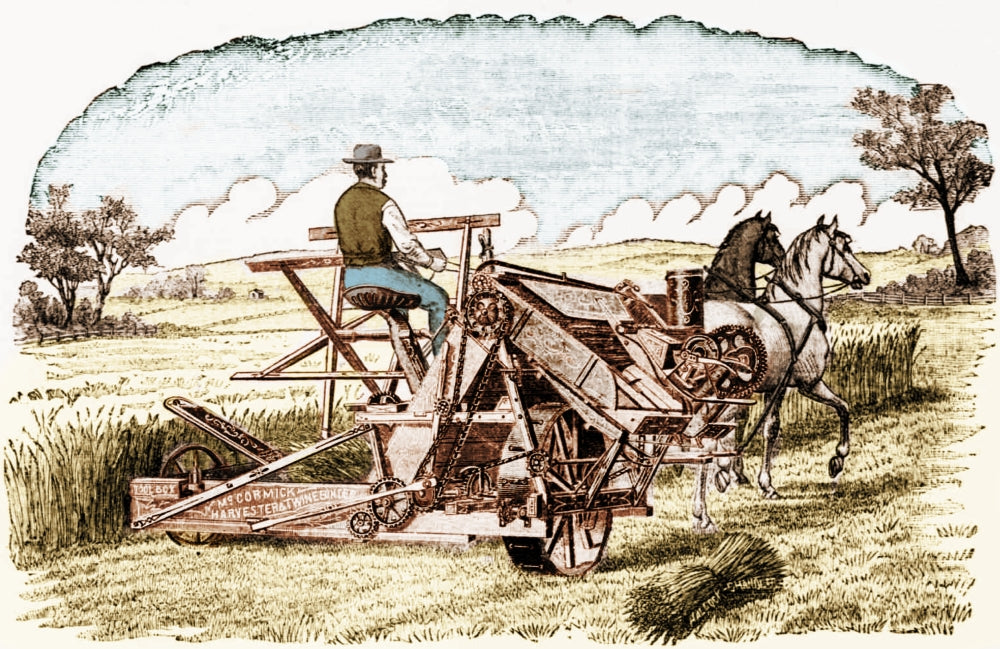 McCormick Harvester and Twine Binder 1884 poster print showcasing vintage agricultural machinery.