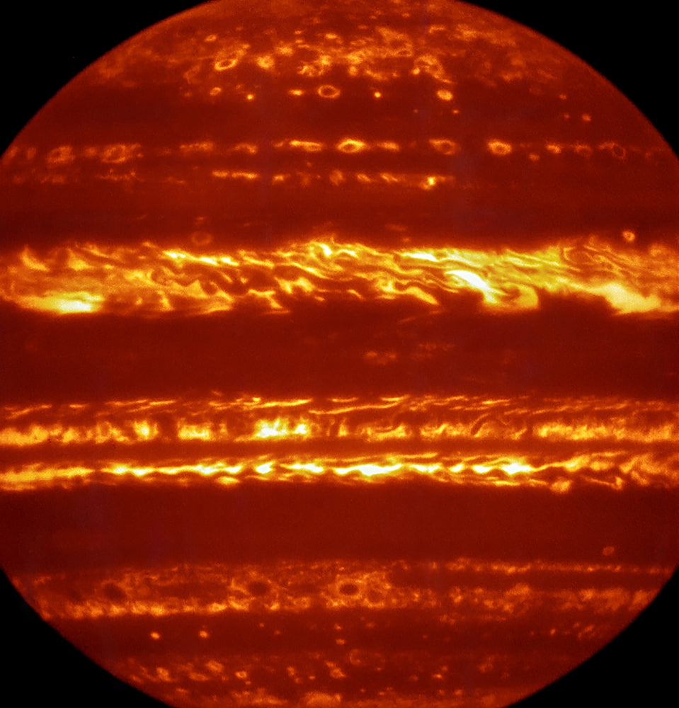 Infrared Jupiter Poster Print showcasing the planet's atmospheric features.