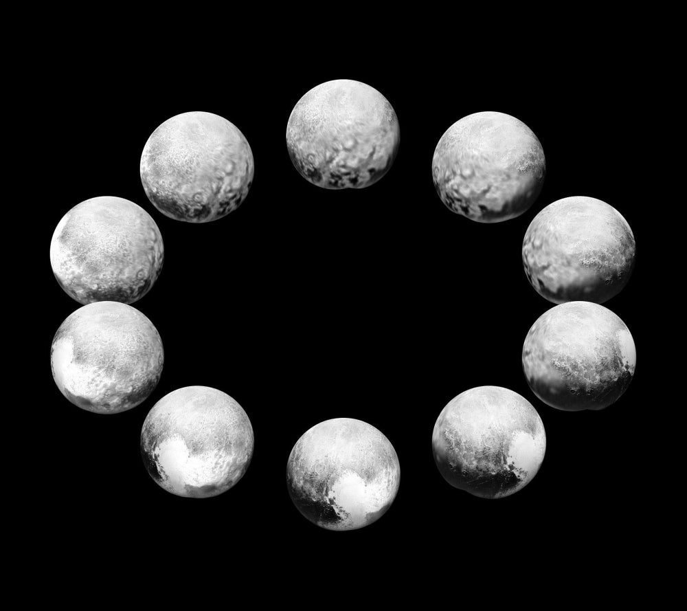 Full Rotation of Pluto Poster Print showcasing detailed imagery of Pluto.