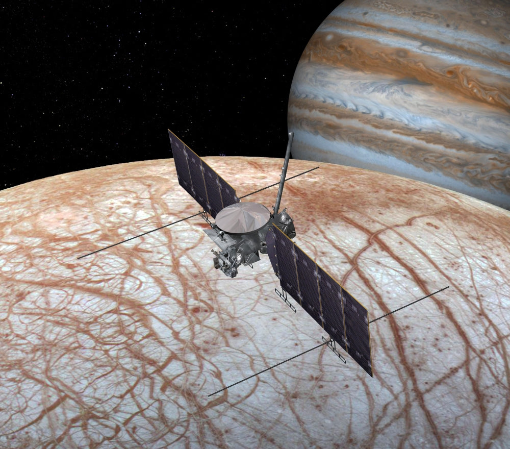 Europa Mission Spacecraft Poster Print showcasing space exploration.