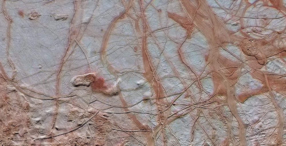 Surface of Jupiter's Moon, Europa Poster Print showcasing icy terrain.