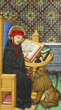 Saint Jerome Translating the Bible poster print showcasing religious art from 1430.
