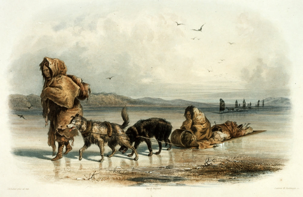 Mandan Indians with Dog Sledge c.1840 Poster Print