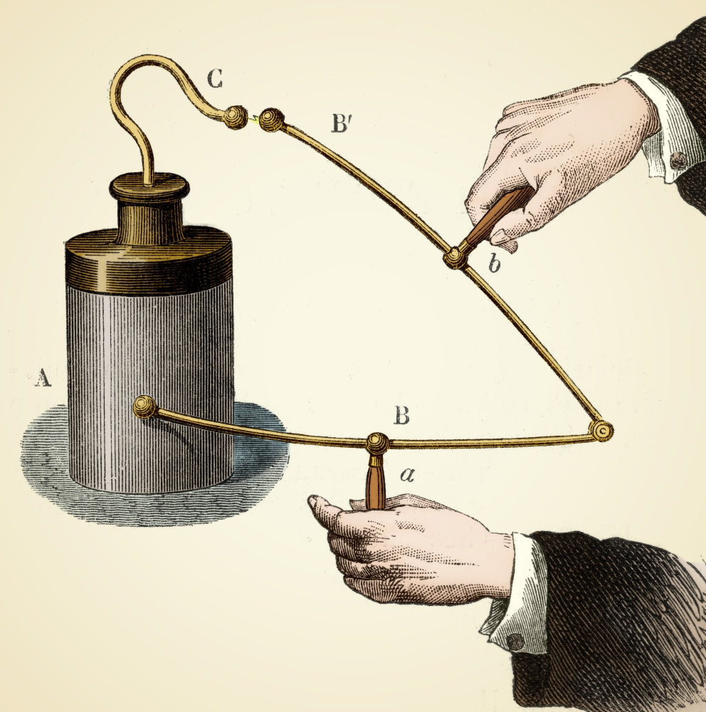 Leyden Jar Experiment Poster Print showcasing 18th-century scientific innovation.
