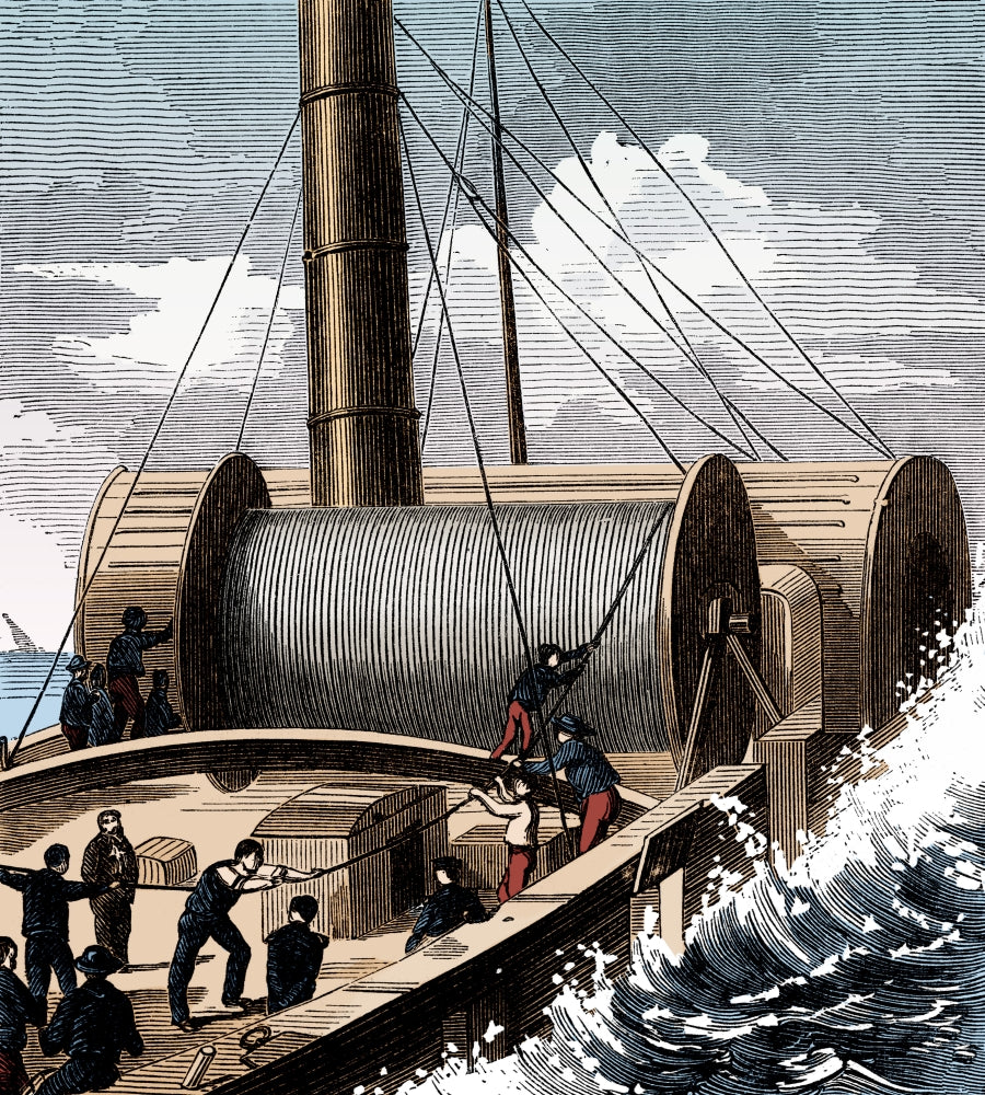 Dover to Calais Telegraph Wire 1850 Poster Print showcasing historical communication technology.